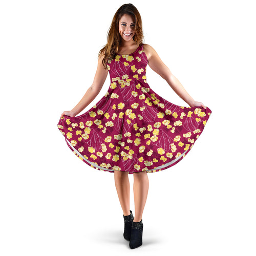 Popcorn Pattern Print Design 02 Sleeveless Midi Dress
