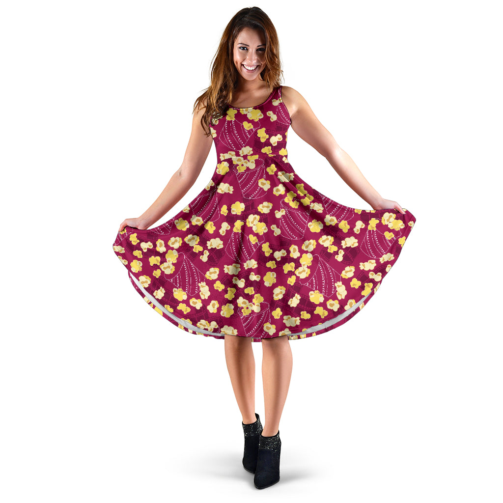 Popcorn Pattern Print Design 02 Sleeveless Midi Dress