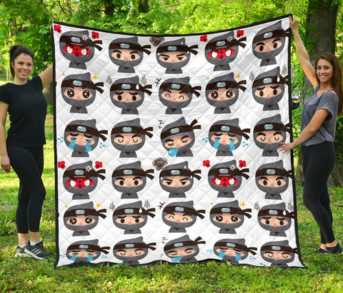 Cute Ninja Design Pattern Premium Quilt