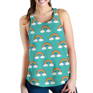 Rainbow pattern green background Women Racerback Tank Top