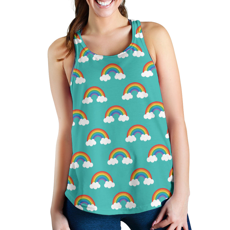 Rainbow pattern green background Women Racerback Tank Top