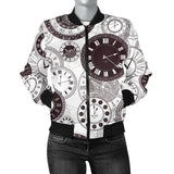 Classic Vintage Clock Pattern Women'S Bomber Jacket