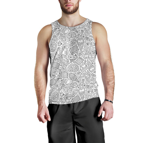 Cartoon hand drawn ice cream black white Men Tank Top