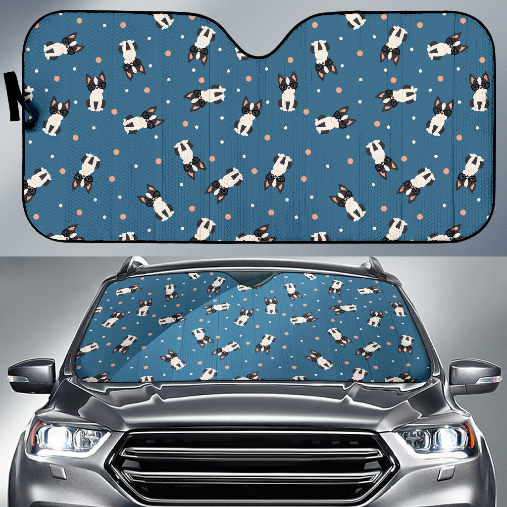 Cute Boston Terrier Dog Spattern Car Sun Shade