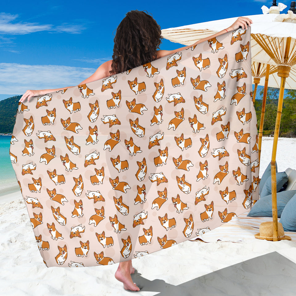 Cute Corgis Pattern Pink Background Sarong
