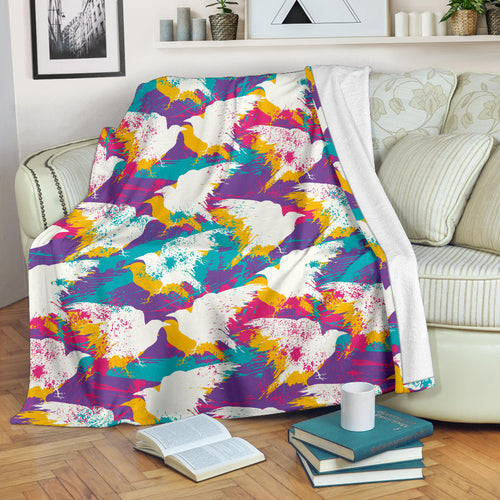 Colorful Crow Illustration Pattern Premium Blanket