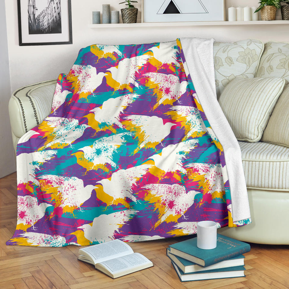 Colorful Crow Illustration Pattern Premium Blanket