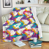 Colorful Crow Illustration Pattern Premium Blanket