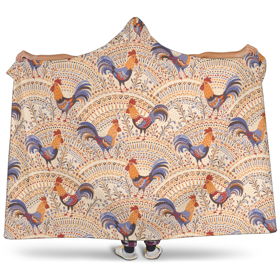 Cute Rooster Chicken Cock Floral Ornament Background Hooded Blanket