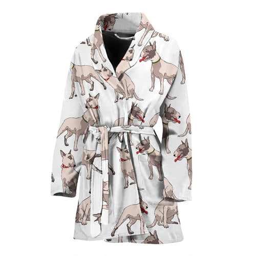 Bull Terrier Pattern Print Design 04 Women's Bathrobe