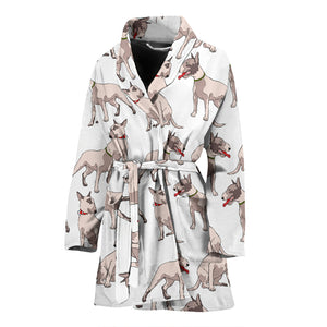 Bull Terrier Pattern Print Design 04 Women's Bathrobe