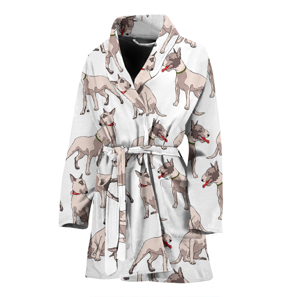 Bull Terrier Pattern Print Design 04 Women's Bathrobe