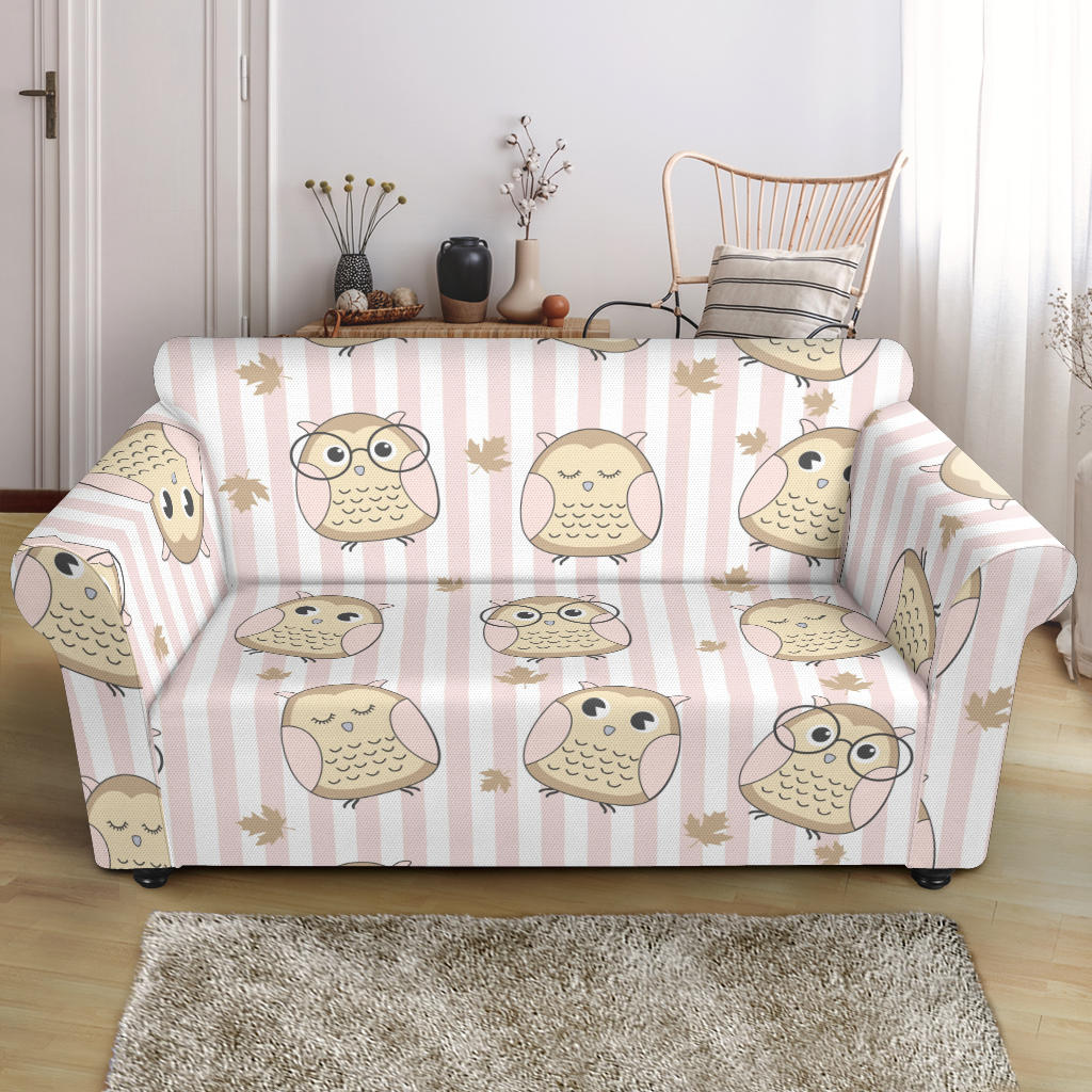 Cute Owl Leaf Loveseat Couch Slipcover