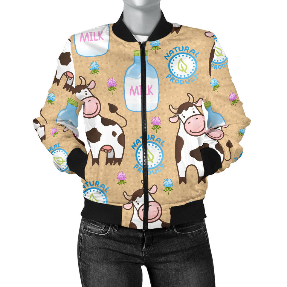Cow Bottle Of Milk Pattern Women'S Bomber Jacket