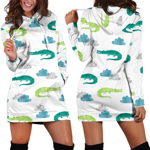 Watercolor Crocodile Pattern Women'S Hoodie Dress