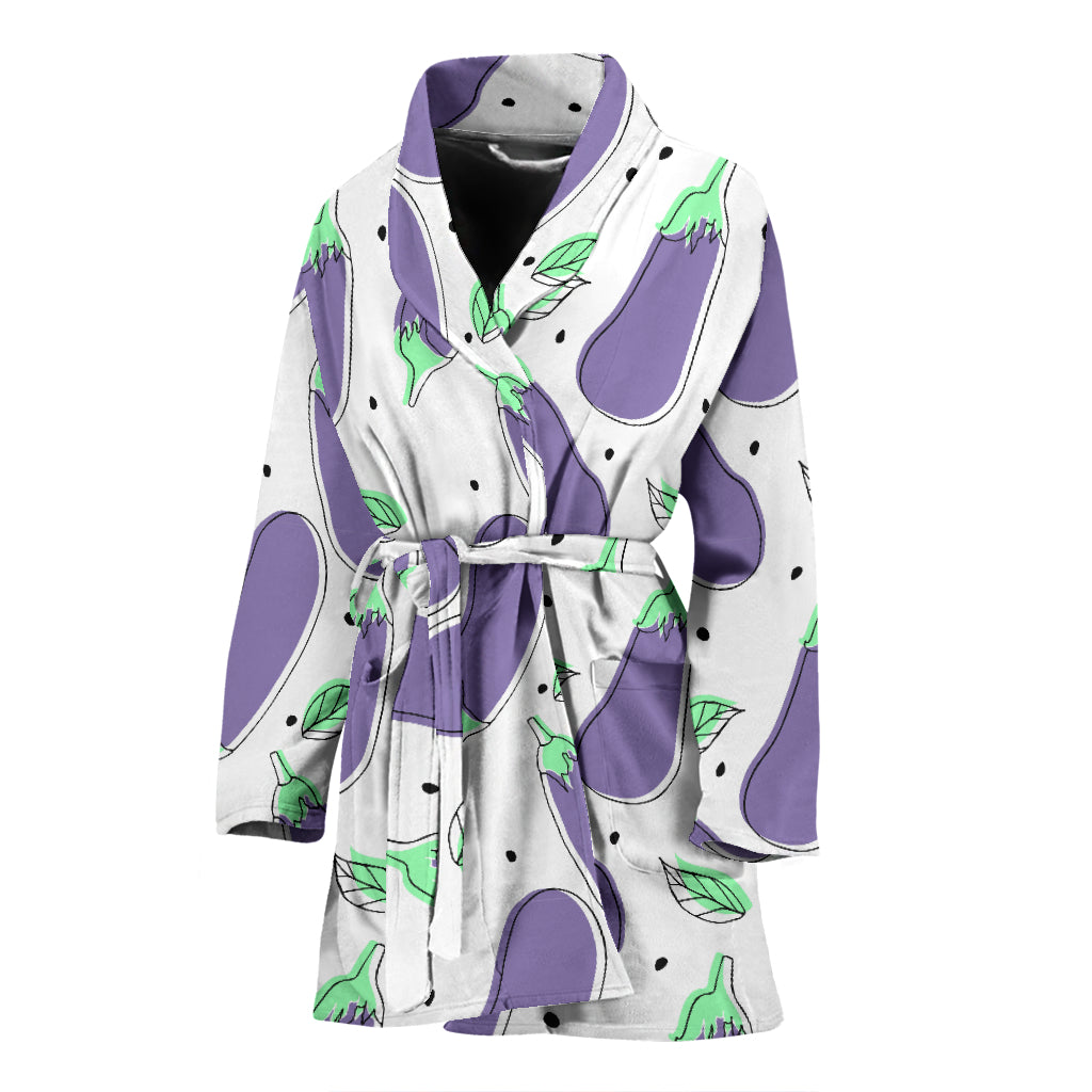 Eggplant Pattern Print Design 05 Women's Bathrobe