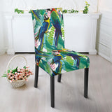 Colorful Parrot Exotic Flower Leaves Dining Chair Slipcover