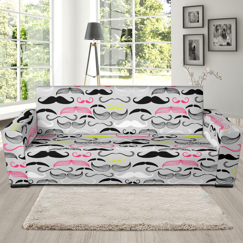Mustache Beard Pattern Print Design 02 Sofa Slipcover