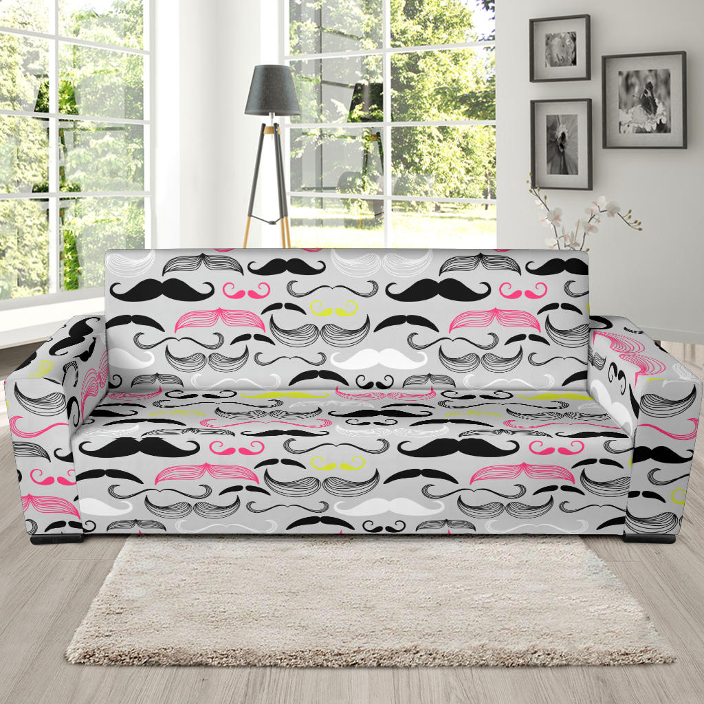Mustache Beard Pattern Print Design 02 Sofa Slipcover