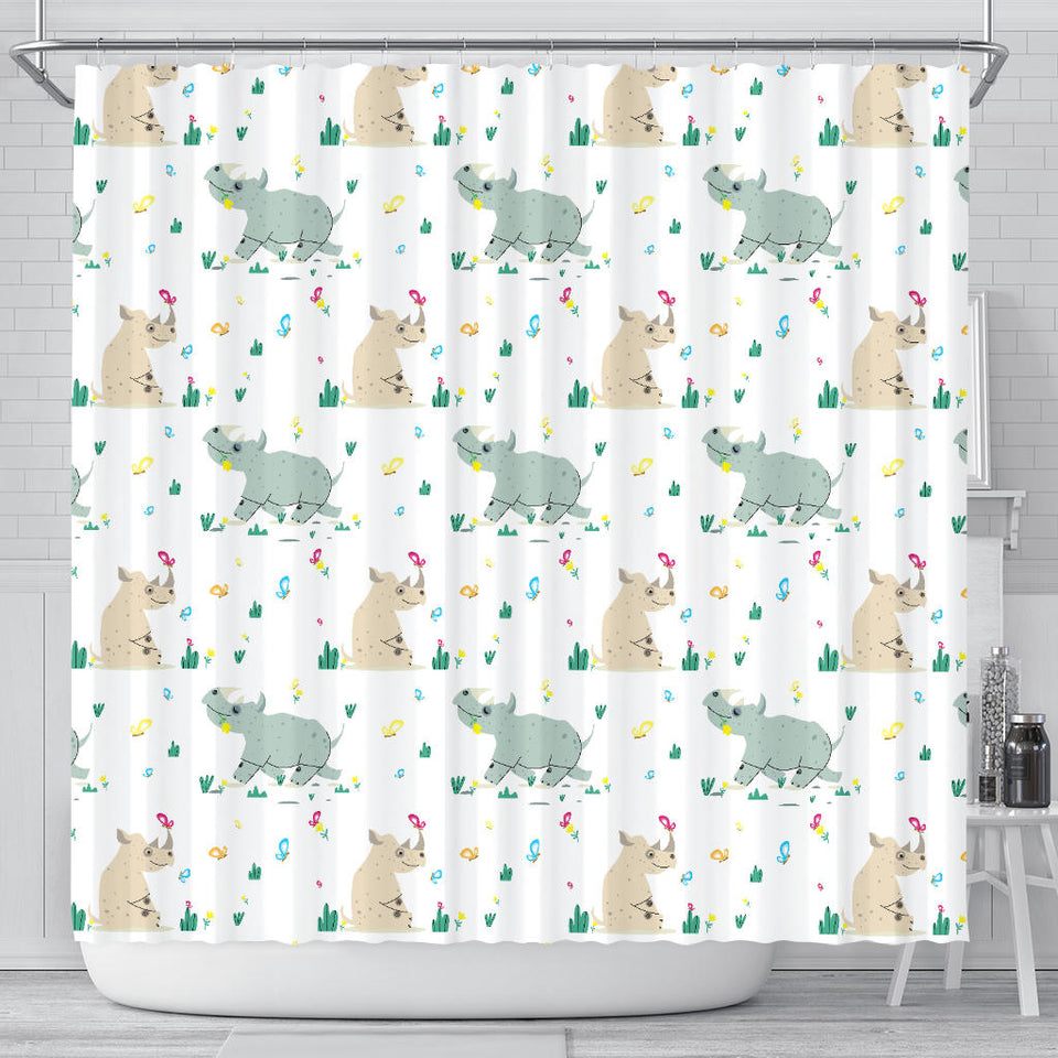 Cute Rhino Pattern Shower Curtain Fulfilled In US