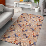Cute Rooster Chicken Cock Floral Ornament Background Area Rug