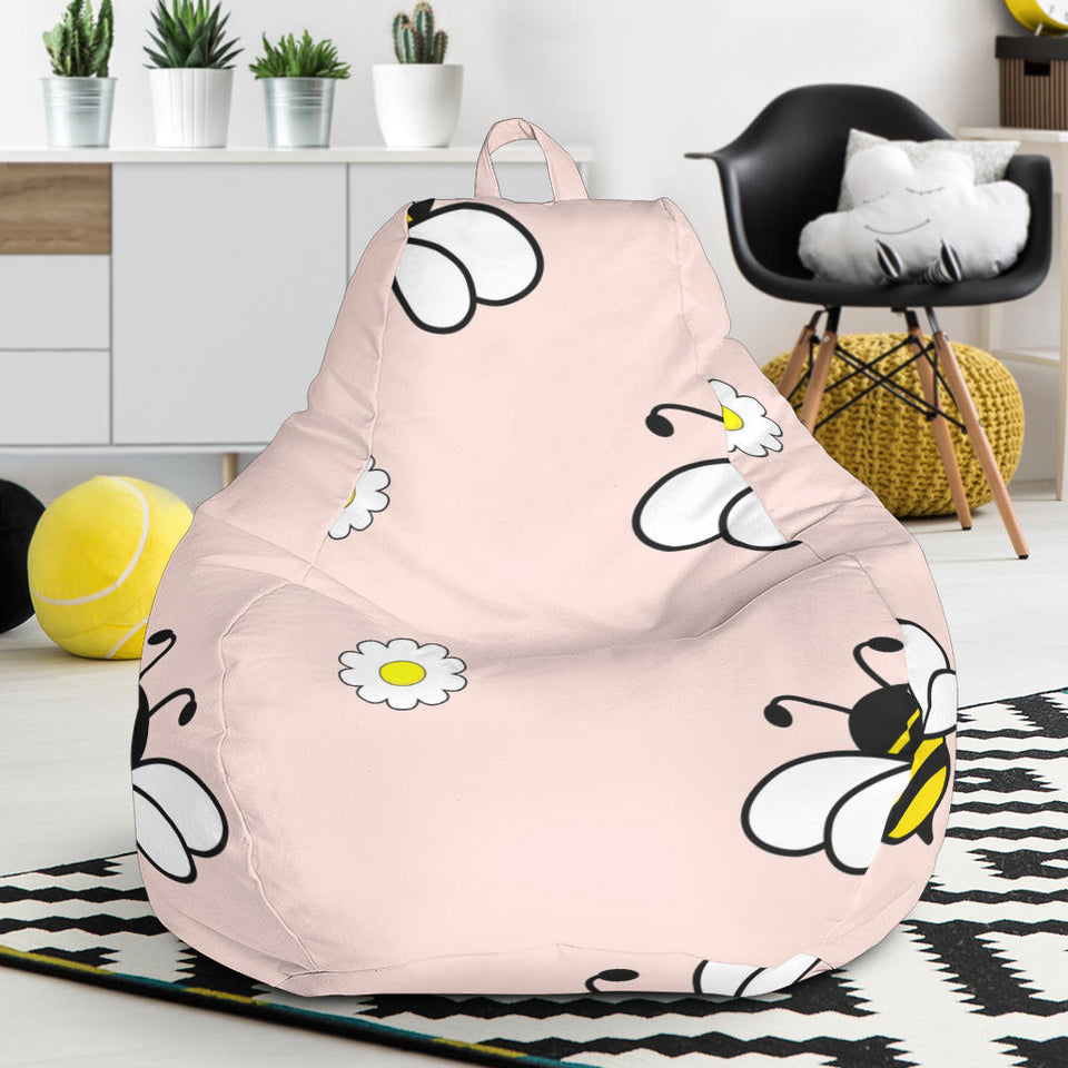 Cute Bee Flower Pattern Pink Background Bean Bag Cover