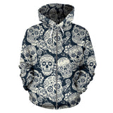 Sugar Skull Black White Pattern Zip Up Hoodie
