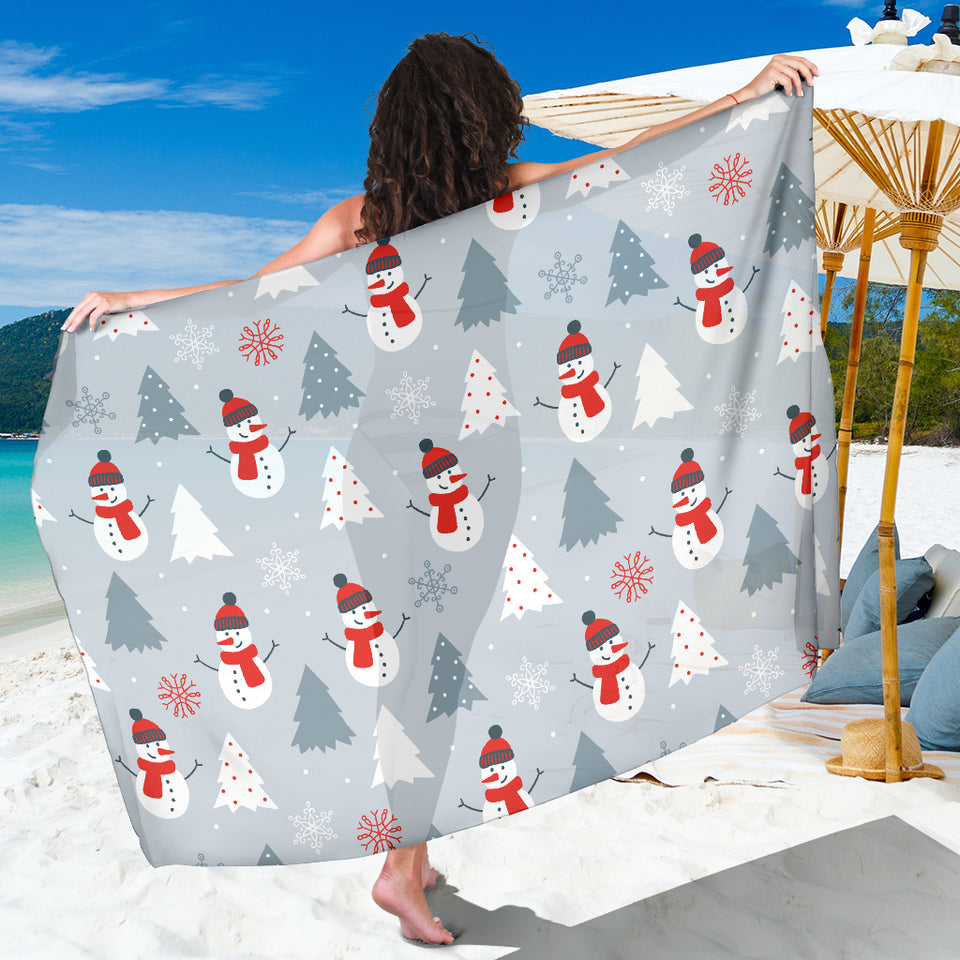 Snowman Christmas  Tree Snow Gray Background Sarong