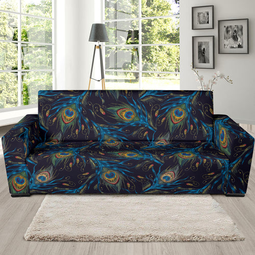 Beautiful Peacock Feather Pattern Sofa Slipcover
