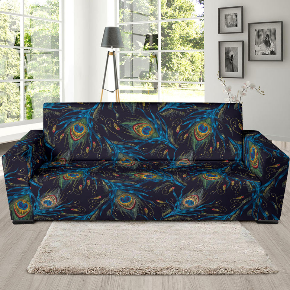 Beautiful Peacock Feather Pattern Sofa Slipcover