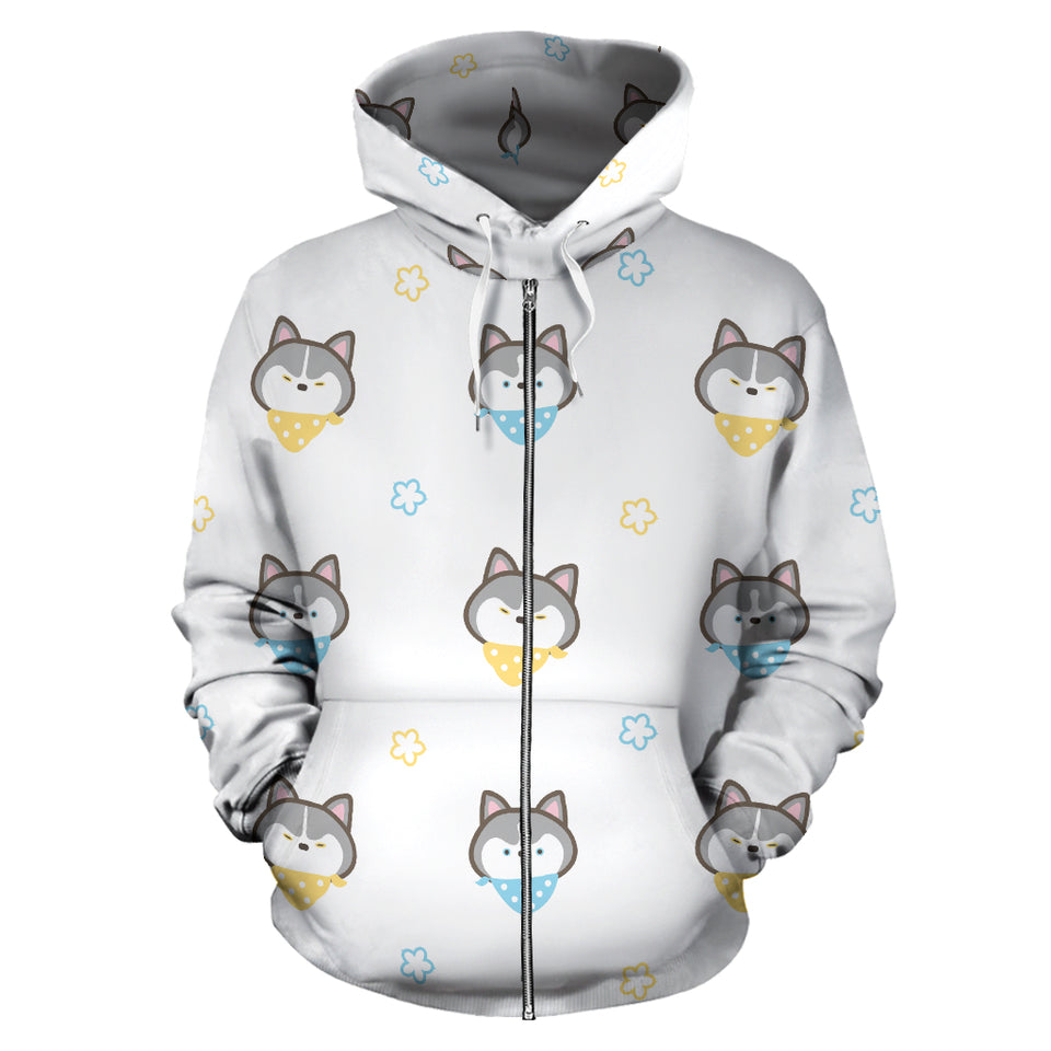 Cute Siberian Husky Pattern Zip Up Hoodie