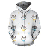 Cute Siberian Husky Pattern Zip Up Hoodie