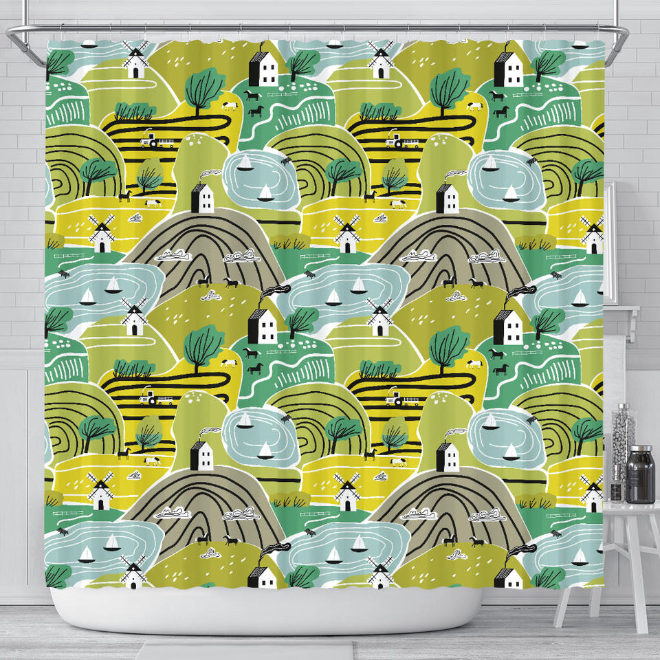 Hand Drawn Windmill Pattern Shower Curtain Fulfilled In US