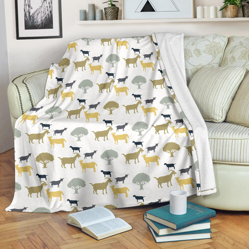 Silhouettes Of Goat And Tree Pattern Premium Blanket