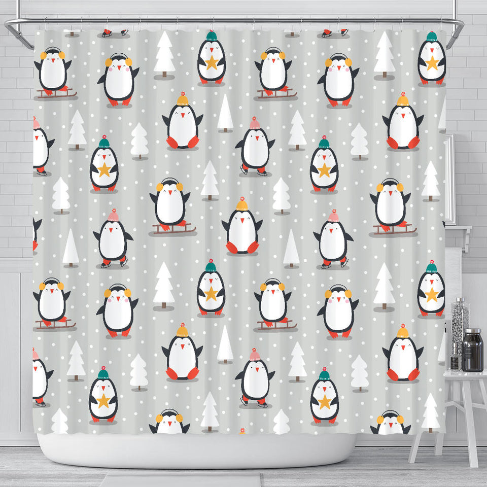 Cute Penguin Christmas Pattern Shower Curtain Fulfilled In US