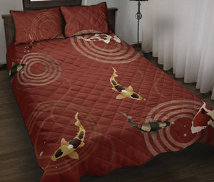 Koi Fish Carp Fish red background Quilt Bed Set