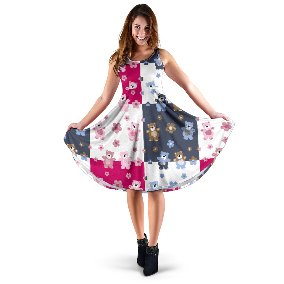 Teddy Bear Pattern Print Design 03 Sleeveless Midi Dress