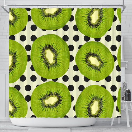 Kiwi Black Dot Background Shower Curtain Fulfilled In US