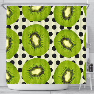 Kiwi Black Dot Background Shower Curtain Fulfilled In US