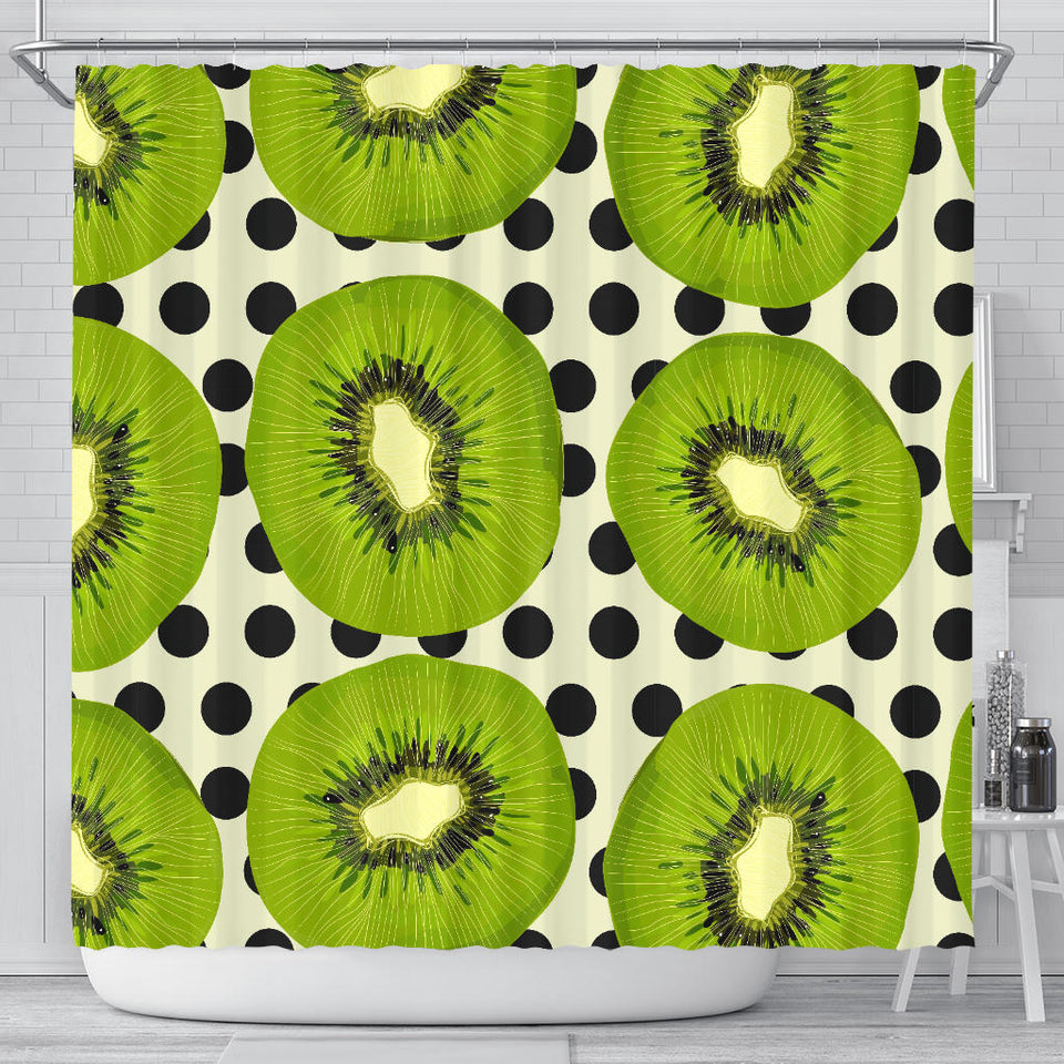 Kiwi Black Dot Background Shower Curtain Fulfilled In US