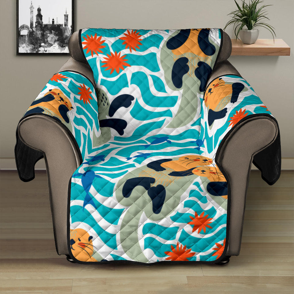 Cute sea otters fishe sea urchin pattern Recliner Cover Protector