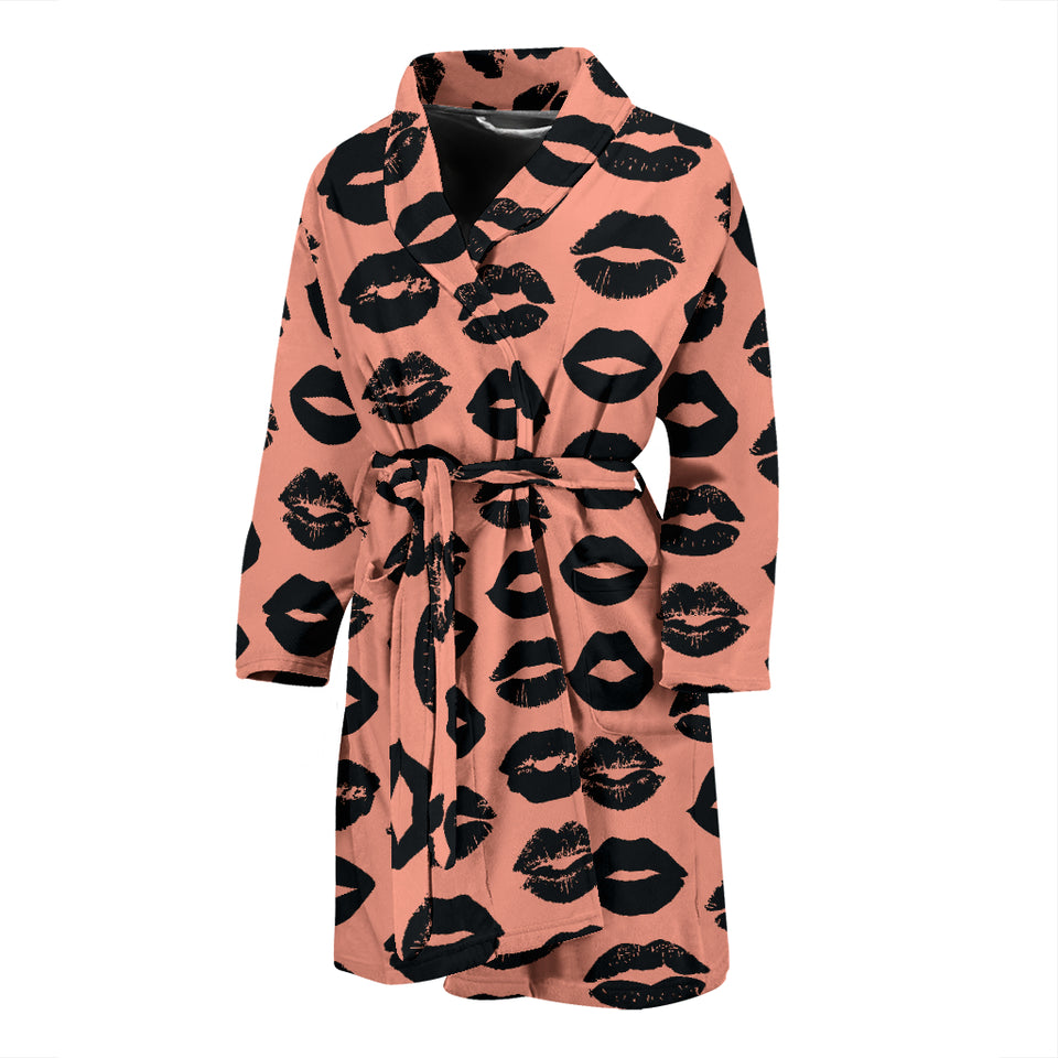 Lips Pattern Print Design 02 Men's Bathrobe