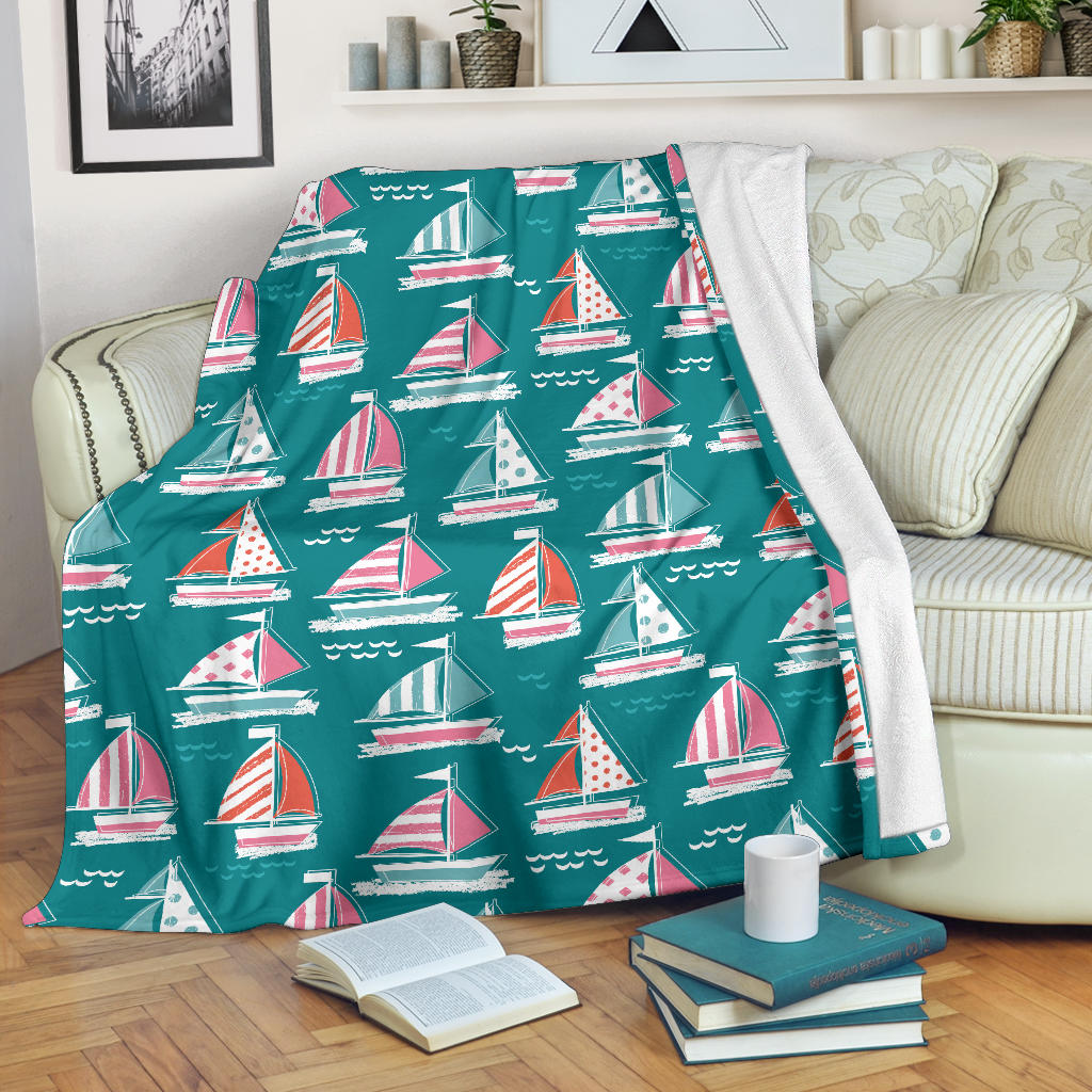 Cute Sailboat Pattern Premium Blanket