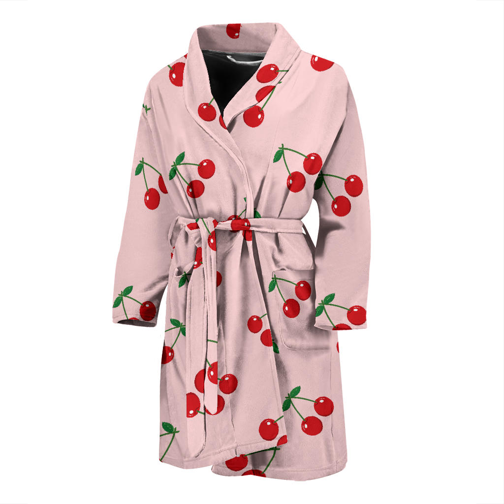 Cherry Pattern Pink Background Men'S Bathrobe