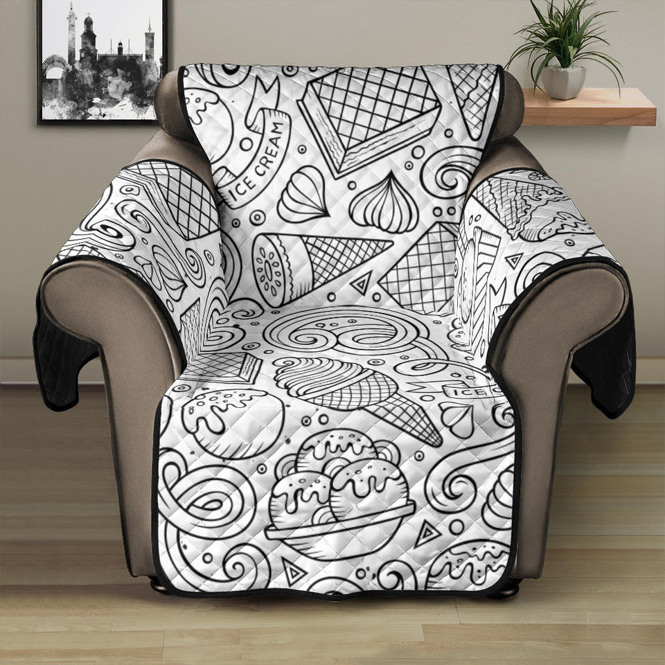 Cartoon hand drawn ice cream black white Recliner Cover Protector