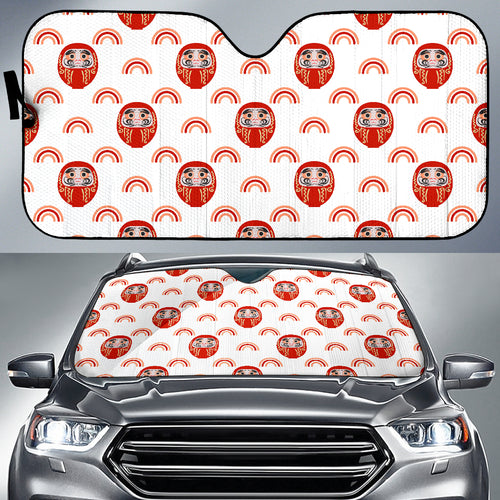 Daruma Japanese Wooden Doll Design Pattern Car Sun Shade