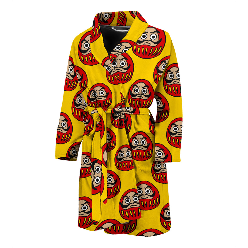 Daruma Japanese Wooden Doll Yellow Background Men'S Bathrobe