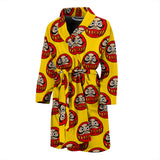 Daruma Japanese Wooden Doll Yellow Background Men'S Bathrobe
