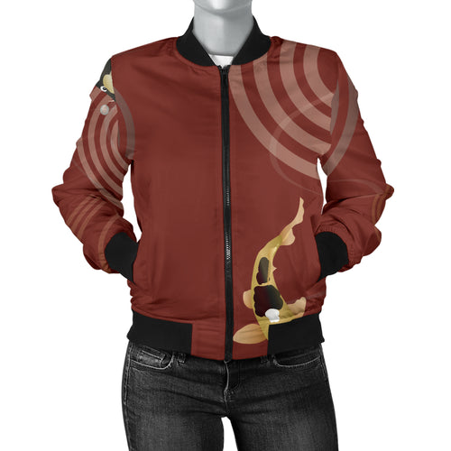 Koi Fish Carp Fish Red Background Women'S Bomber Jacket