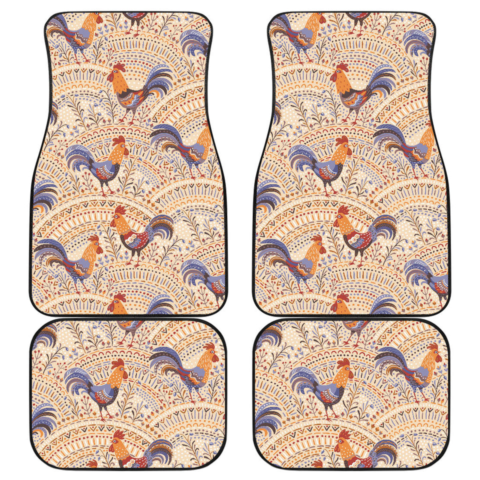 Cute Rooster Chicken Cock Floral Ornament Background Front And Back Car Mats